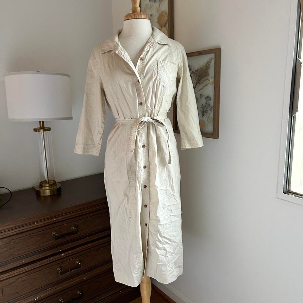 Orvis cotton beige shirt belted midi dress
